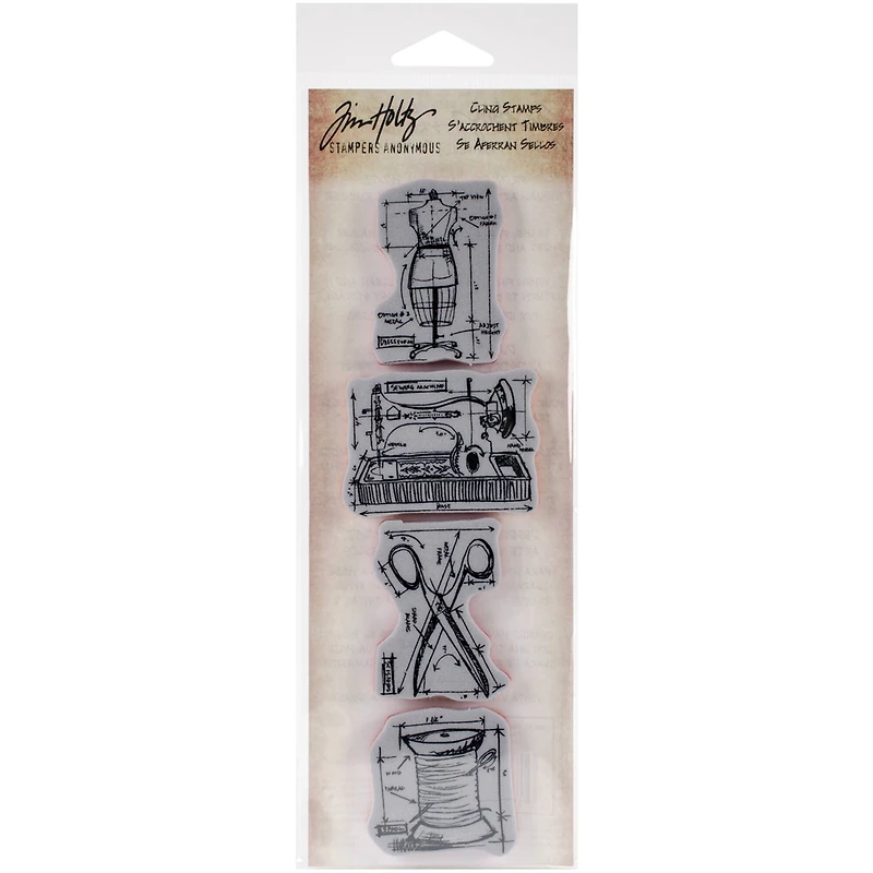 Stampers Anonymous Tim Holtz® Mini Sewing Blueprints Strip Cling Stamps Set