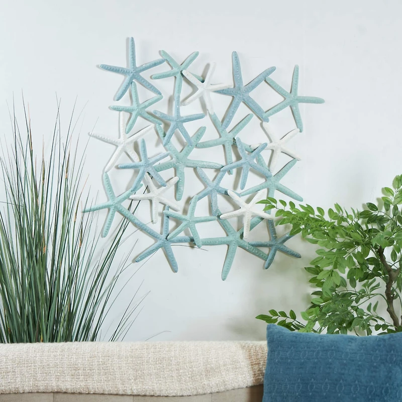 Light Blue Metal Overlapping Starfish Wall Décor