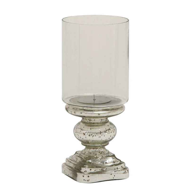 14" Silver Glass Traditional Candle Holder