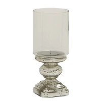 14" Silver Glass Traditional Candle Holder