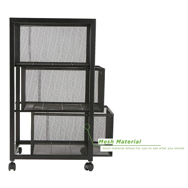 Mind Reader Black 3 Drawer Rolling File Cabinet