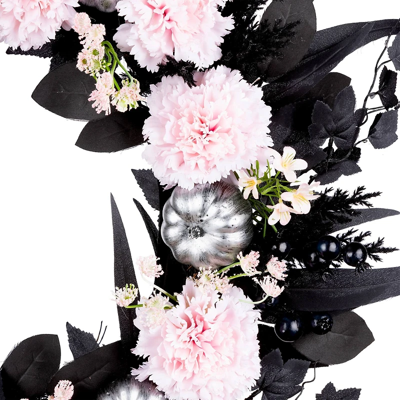 26" Pretty Morbid Pink Carnation Halloween Wreath