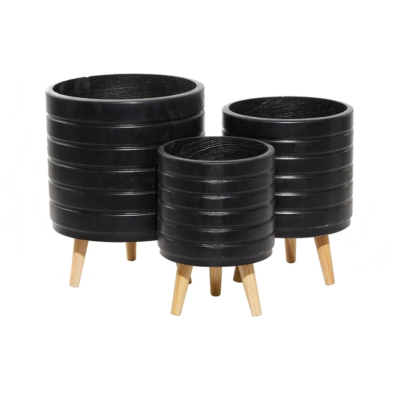 CosmoLiving by Cosmopolitan Set of 3 Black MgO Planter 18", 16", 15"