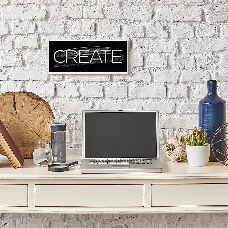 Stupell Industries Create Text Paint Stroke Inspired Black White, 7" x 17"