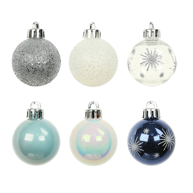 7 Pack 1.5" Blue, White & Silver Starburst Shatterproof Ball Ornaments by Ashland®