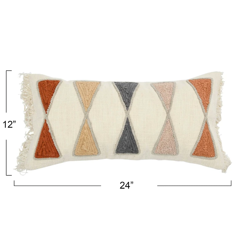 Hello Honey® 24'' Embroidered Cotton Lumbar Pillow with Fringe
