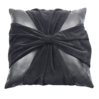 16" Black Faux Leather & Velvet Bow Throw Pillow by Ashland®