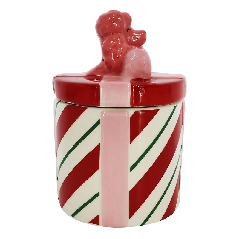 6" Red & White Peppermint Stripe with Dog Ceramic Container by Ashland®