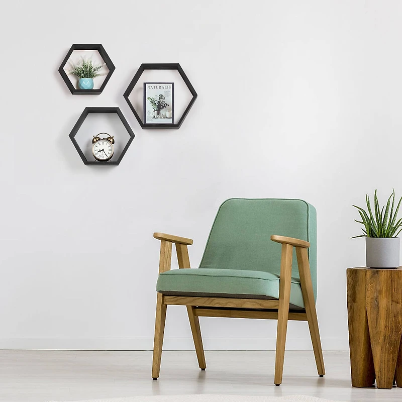 NEX™ Black Wall-Mounted Hexagon Floating Shelves Set