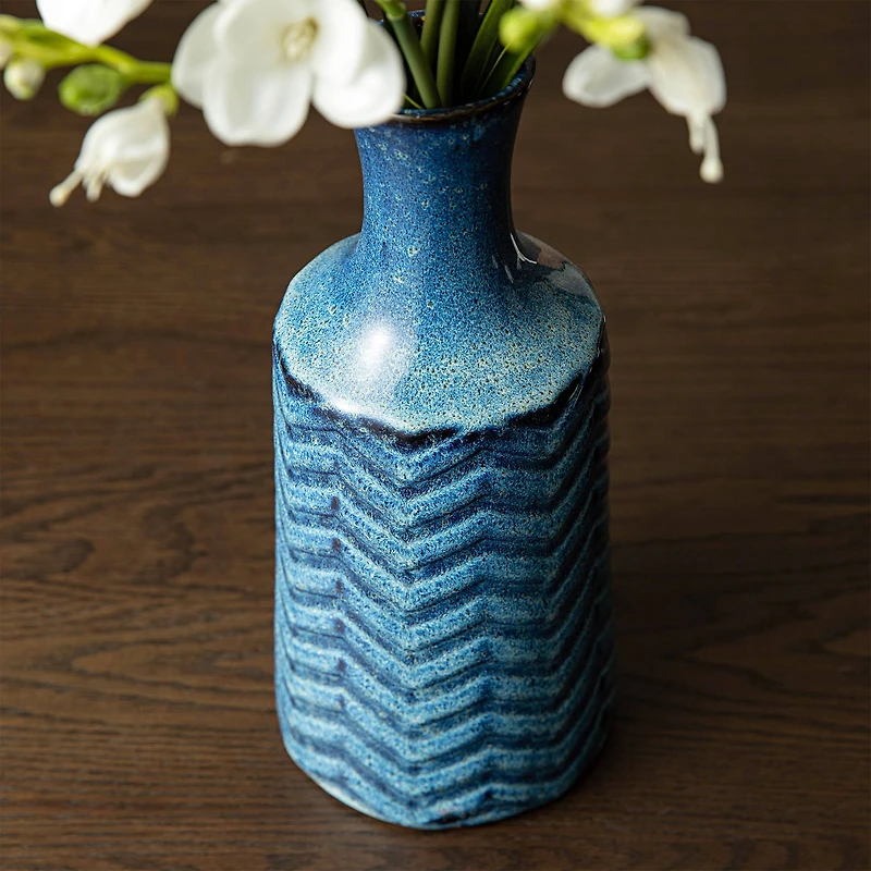 Glitzhome® Brilliant Blue Chevron Ceramic Modern Vase Set