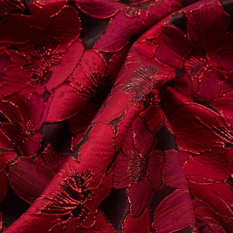 Cosplay by Yaya Han Red Metallic Tonal Floral Brocade Fabric