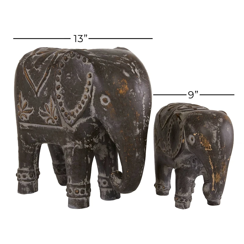 Brown Ceramic Eclectic Elephant Sculpture Set