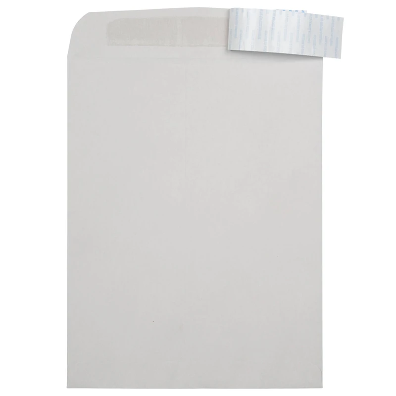 JAM Paper 12" x 15" Light Gray Kraft Open End Recycled Envelopes with Peel & Seal Closure
