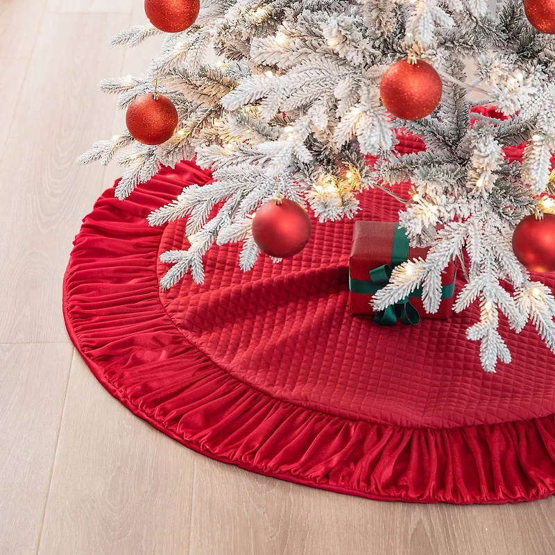 Glitzhome® Deluxe Velvet Ruffled Christmas Tree Skirt