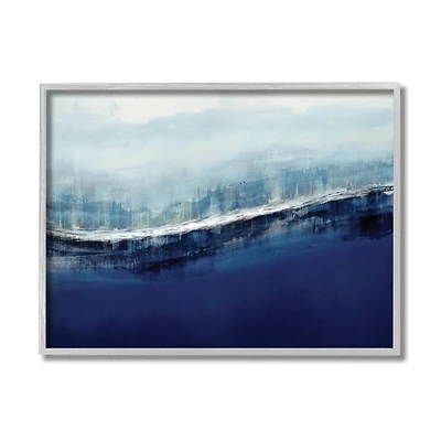 Stupell Industries Abstract Ocean Waves Blue Stormy Sky in Gray Frame Wall Art