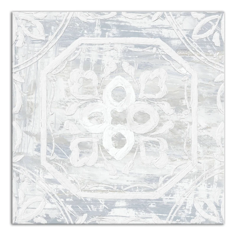 White Textured Medallion I 16" x 16" Canvas Wall Art