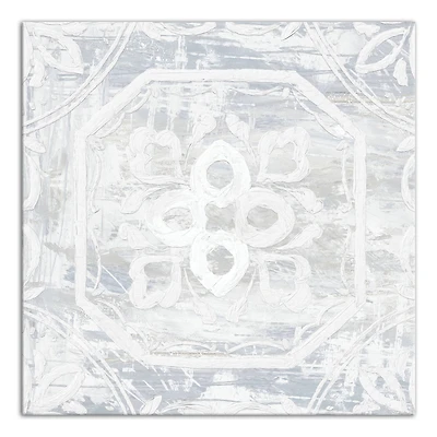 White Textured Medallion I 16" x 16" Canvas Wall Art