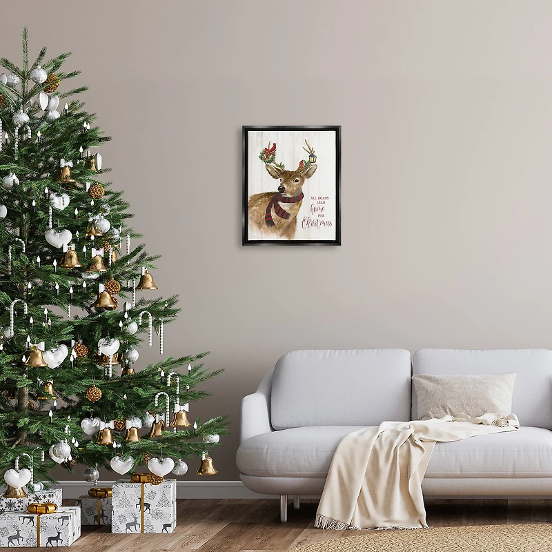 Stupell Industries All Roads Lead Home Christmas Deer Framed Floater Canvas Wall Art