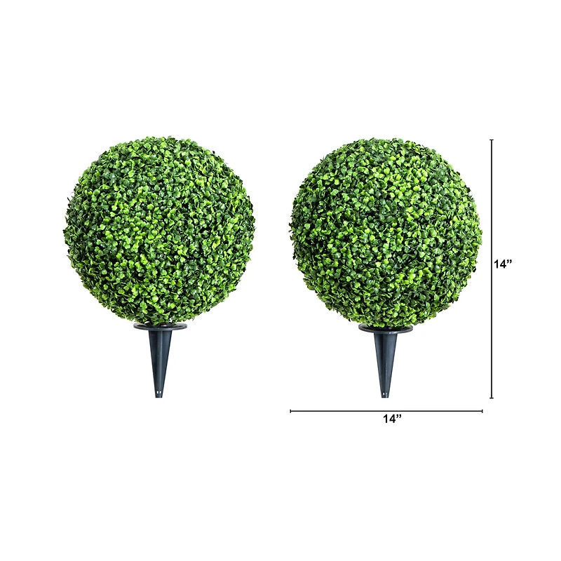 14" UV-Resistant Boxwood Ball Topiaries with Integrated Ground Stakes, 2ct.