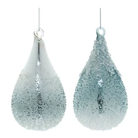 6" Seafoam Beaded Glass Teardrop Ornaments Set