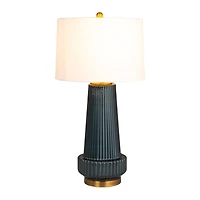 Hello Honey® Blue Stone Glaze Tall Glass Table Lamp with Cream Tapered Drum Shade