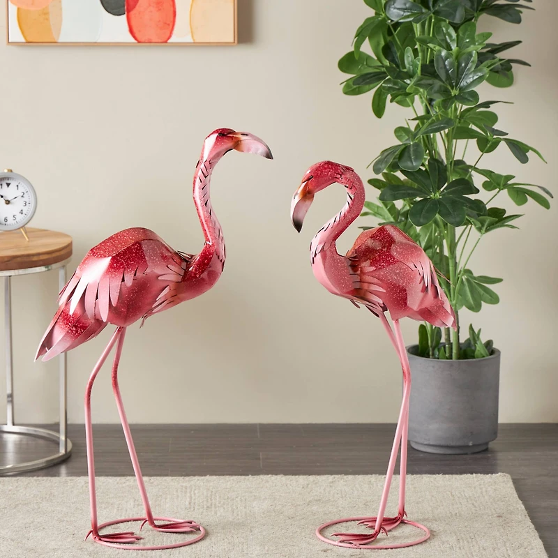 Tall Pink Ombre Textured Metal Flamingo Garden Sculpture Set
