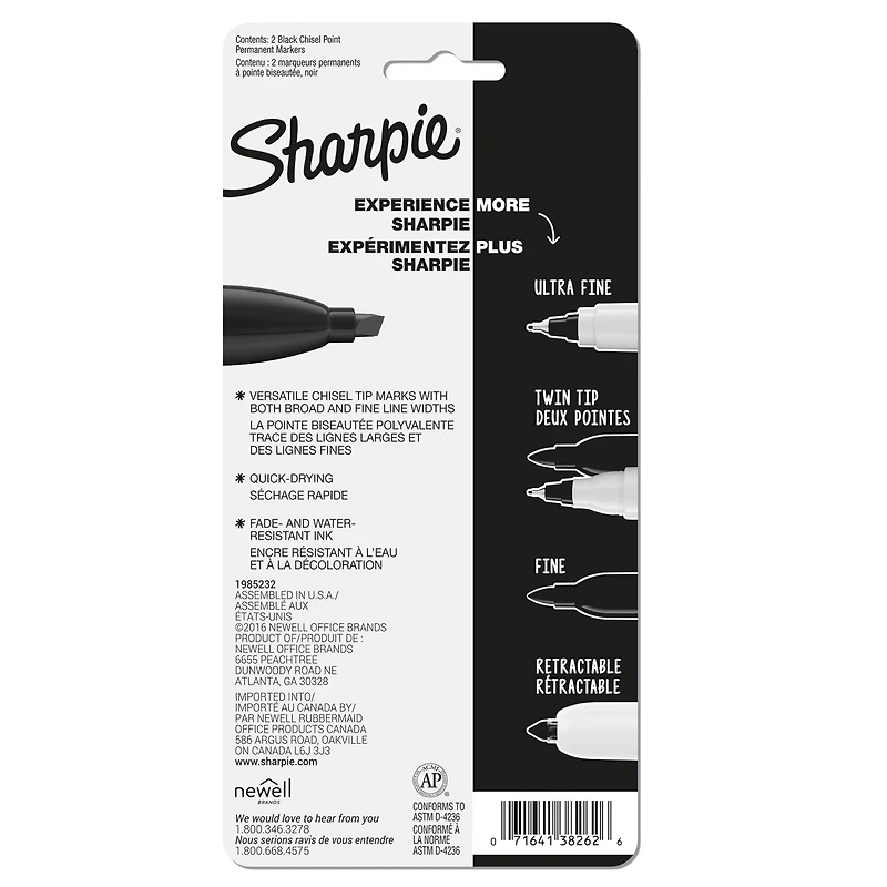 Sharpie® Chisel Tip Black Markers, 2ct.