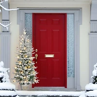 6ft. Pre-Lit Flocked Artificial Christmas Tree in Metal Planter, Clear Lights