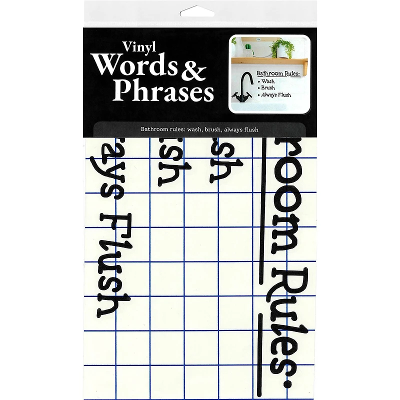 Leisure Arts® Vinyl Bathroom Rules Wash Brush Always Flush Black Wall Decal