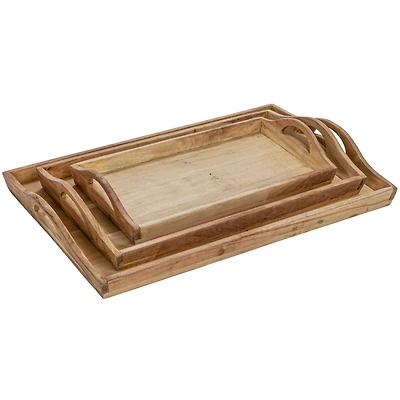 Hello Honey® Natural Rectangular Acacia Wood Handled Stacking Tray Set