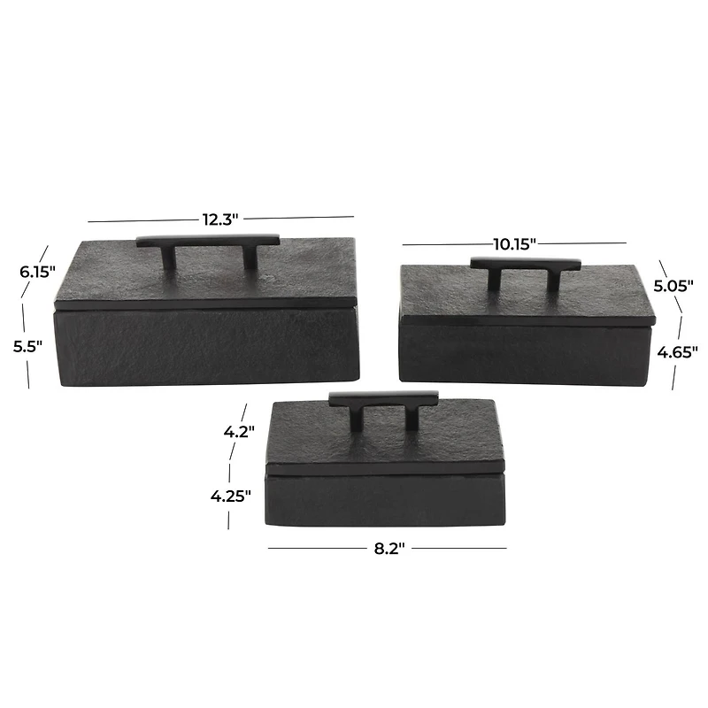 Black Marble Decorative Box with Aluminum Bar Handles, 3ct.