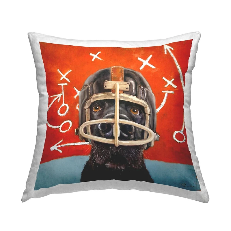 Stupell Industries Black Dog Football Helmet Red Sports Plays Throw Pillow, 18" x 18"