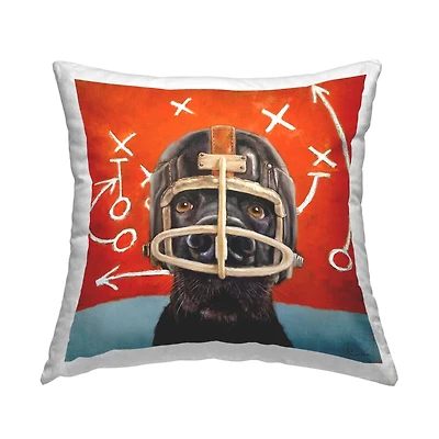 Stupell Industries Black Dog Football Helmet Red Sports Plays Throw Pillow, 18" x 18"