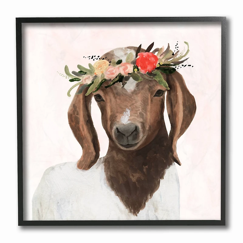 Stupell Industries Springtime Flower Crown Long Ear Baby Goat Wall Accent with Black Frame