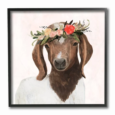 Stupell Industries Springtime Flower Crown Long Ear Baby Goat Wall Accent with Black Frame