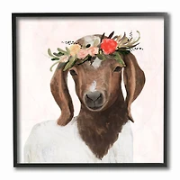 Stupell Industries Springtime Flower Crown Long Ear Baby Goat Wall Accent with Black Frame