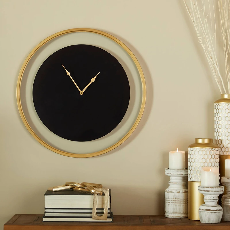 24" Black Metal Wall Clock with Gold Accents