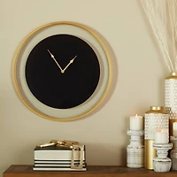 24" Black Metal Wall Clock with Gold Accents