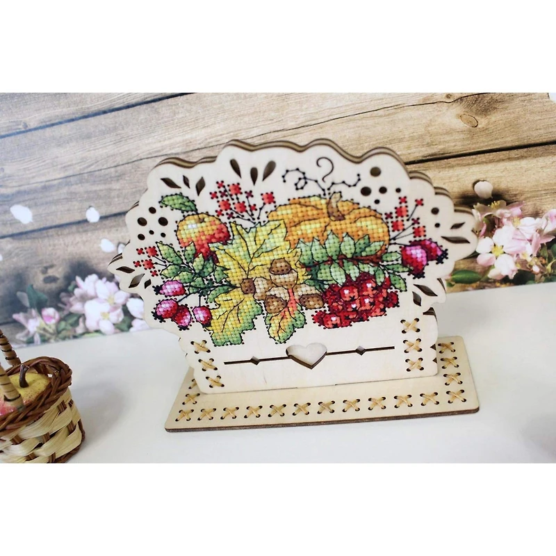 MP Studia Autumn Bouquet Cross Stitch On Wood Kit