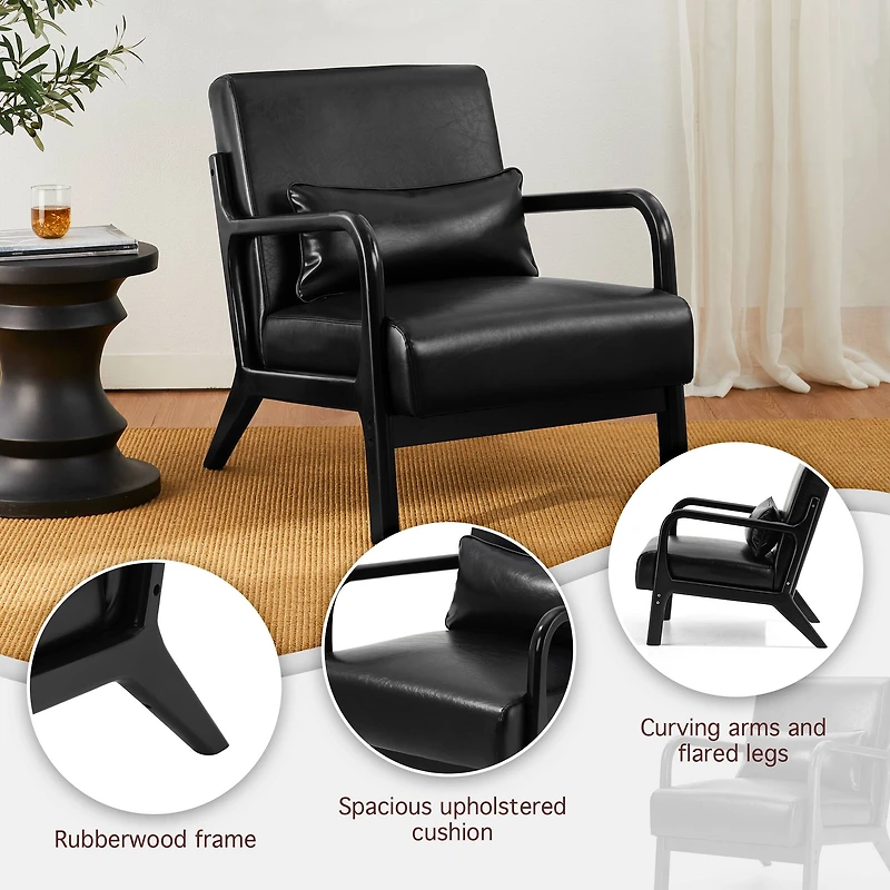 Glitzhome® Mid-Century Faux Leather Accent Chair