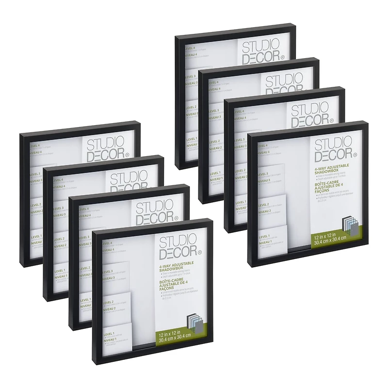 8 Pack: Black Adjustable-Depth 12" x 12" Shadow Box by Studio Décor®