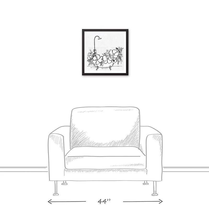Floral Bathtub 16" x 16" Black Framed Canvas