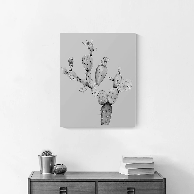Black White Cactus 16" x 20" Canvas Wall Art