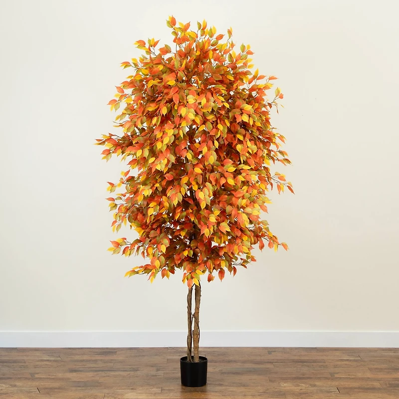 8ft. Potted Artificial Autumn Ficus Tree