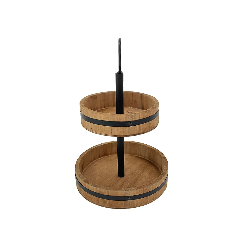 15" Natural Brown Wood & Metal 2-Tier Tray by Ashland®