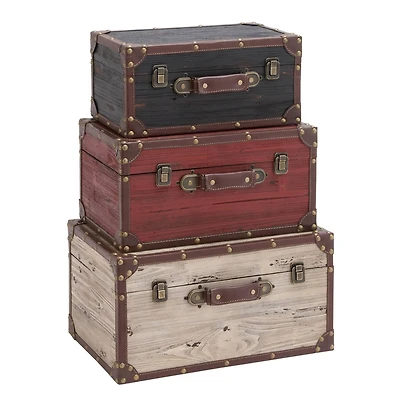 Multicolor Wood Farmhouse Trunk Set