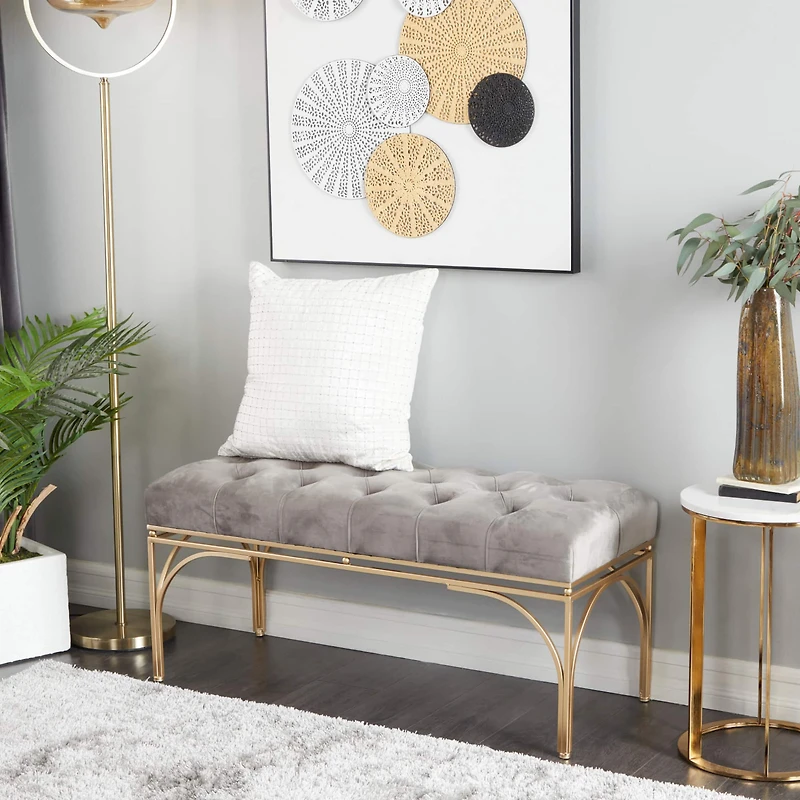 Grey Metal Glam Bench, 19" x 39" x 17"