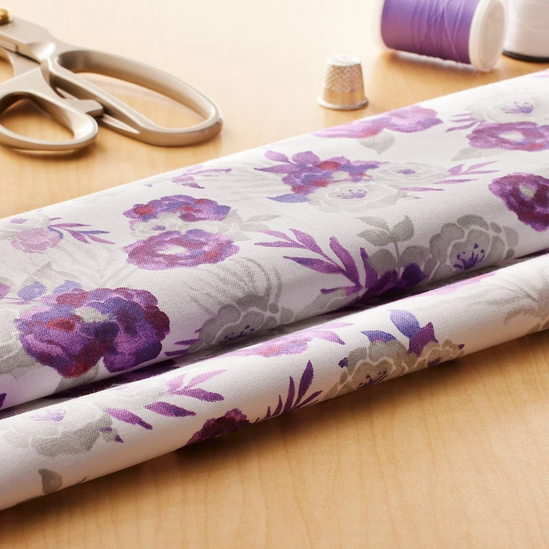 Purple & Gray Floral Cotton Fabric by Loops & Threads™
