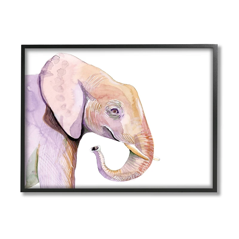 Stupell Industries Happy Elephant Smile Purple Red Safari Animal in Frame Wall Art