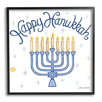 Stupell Industries Festive Happy Hanukkah Menorah Patterned Framed Giclee Art